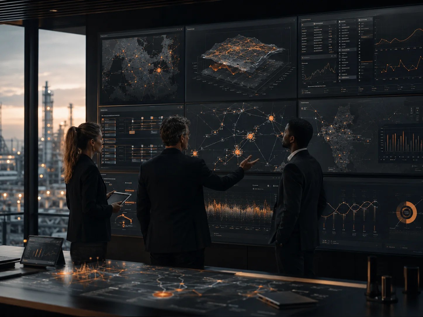 Team examines operational analytics, infrastructure scenarios, and energy-system models.